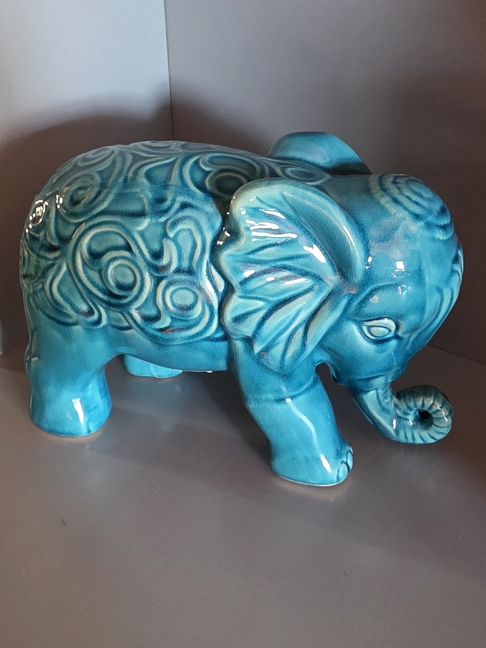 Turquoise Ceramic Elephant Accent Sculpture - Unknown Brand